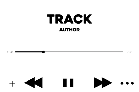 Music player interface with buttons, loading bar, sound wave sign and album photo frame - Powered by Adobe