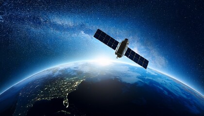 Obraz premium Silhouette of a satellite floating against the backdrop of the Earth