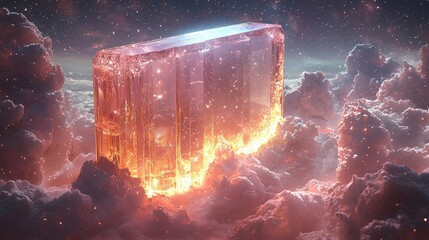 Ethereal glowing crystal in starry sky with mystical atmosphere