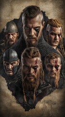 Fierce medieval warriors with braided hair and face paint in ancient battle setting