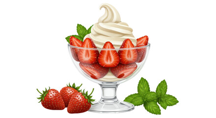 Isolated Strawberry Sundae with Whipped Cream