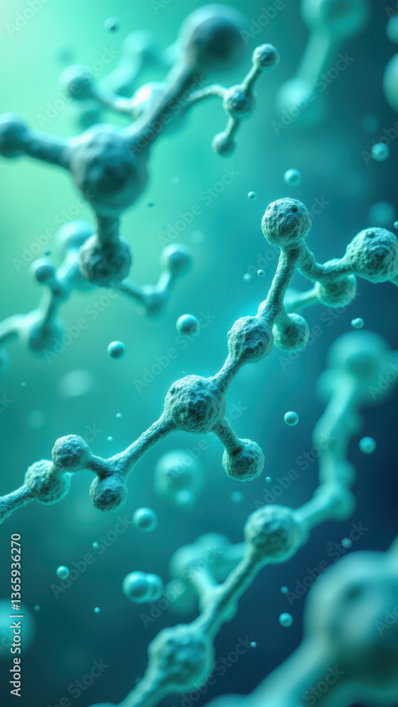 Poster a close-up microscopic view of magnesium glycinate with a focus on its molecular structure.