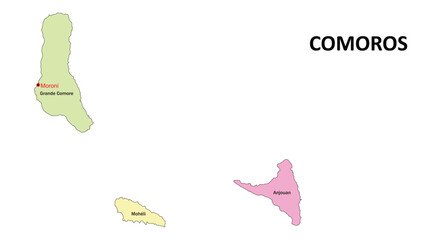 Comoros map. Country map of Comoros. Country map of Comoros in colour with capital.