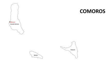 Comoros map. Country and State map of Comoros. Administrative map of Comoros with Countries and boundaries in white color.