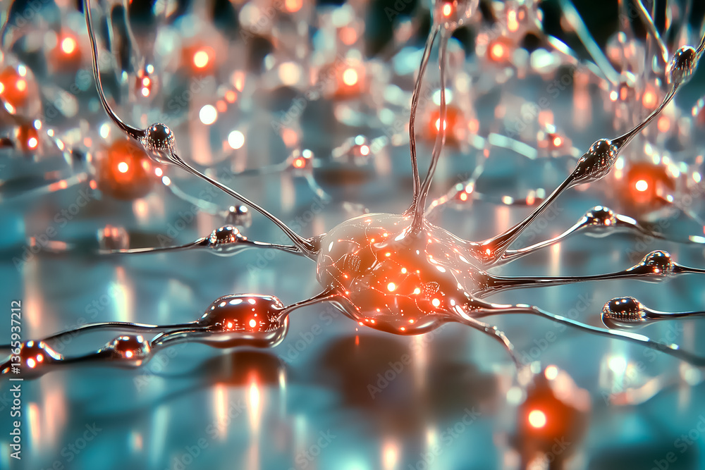 Poster neurons interconnected and emitting electrical signals in a vibrant setting. bright synapses glowing