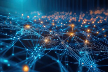 Futuristic digital network with glowing nodes and interconnections