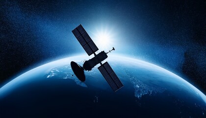 Fototapeta premium Silhouette of a satellite floating against the backdrop of the Earth