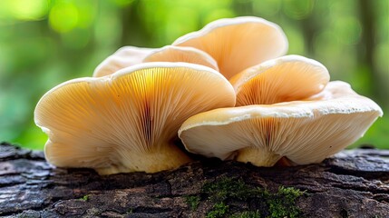 Cluster of mushrooms on a log