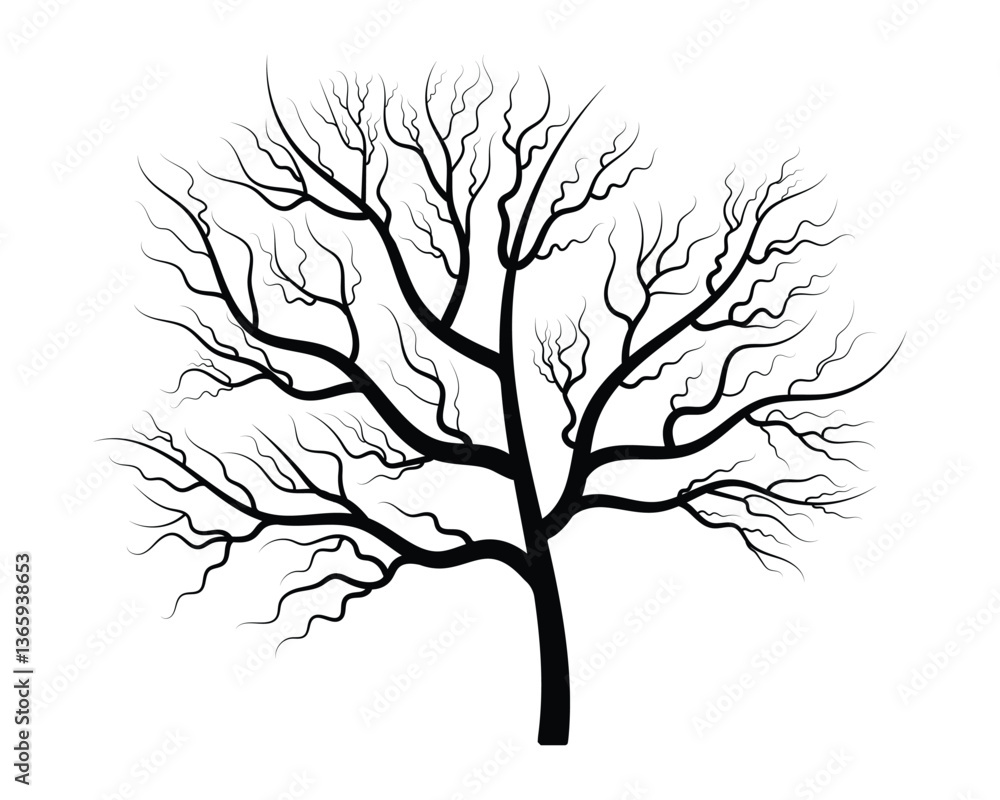 Poster naked tree vector. hand drawn tree branches silhouette symbol website graphic design. dead tree vect