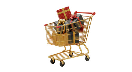 Isolated Shopping Cart Filled with Presents