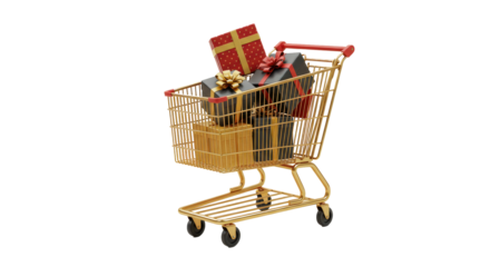 Isolated Shopping Cart Filled with Presents