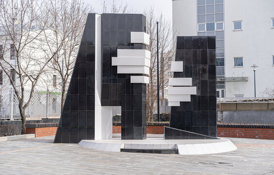 Moscow, Russia, April 5 2023. Jewish Museum and Tolerance Center. a monument dedicated to Jewish resistance heroes in concentration camps and ghettos during World War II