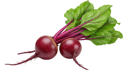 Isolated Two Beetroots with Leaves