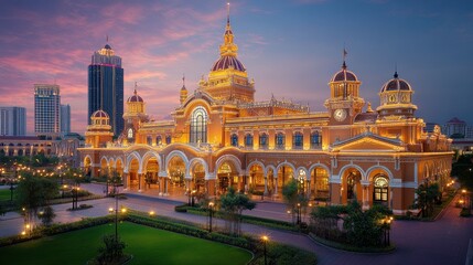 Obraz premium Ornate train station at twilight