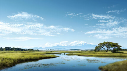 Obraz premium Wide Shot Of A Tranquil Marsh Landscape