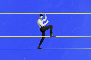3d sketch poster trend collage image of excited businessman show fist gesture triumph victory...
