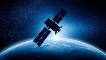 Fototapeta premium Silhouette of a satellite floating against the backdrop of the Earth