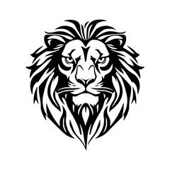 Obraz premium Majestic Lion: A commanding black and white illustration of a lion's head, exuding strength and regality. The intricate design captures the animal's powerful gaze and flowing mane.