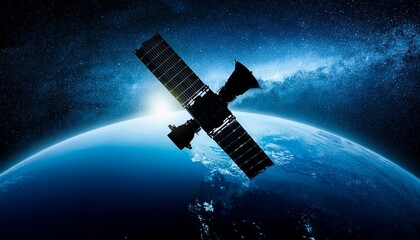 Obraz premium Silhouette of a satellite floating against the backdrop of the Earth