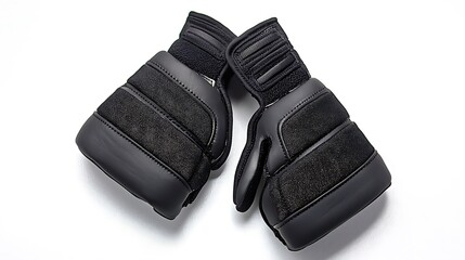 Two black boxing gloves with straps