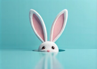 Cute White Easter Bunny Peeking from a Hole