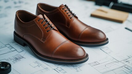 Shoe factory design process detailed shoe patterns workshop product photography industrial setting