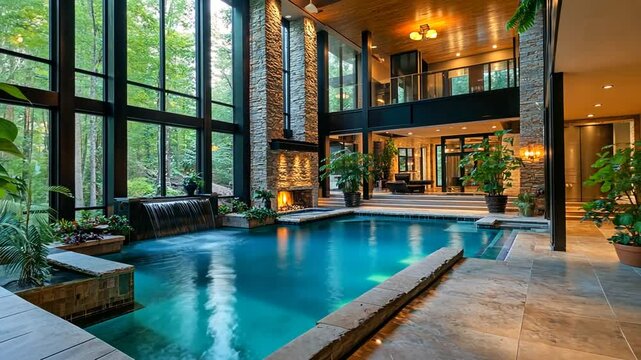 Architectural marvel: Indoor swimming pool oasis blending luxury living with nature's beauty