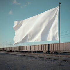 river shield, white flag and railway, carriages