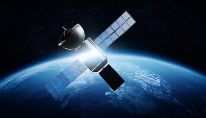 Fototapeta premium Silhouette of a satellite floating against the backdrop of the Earth