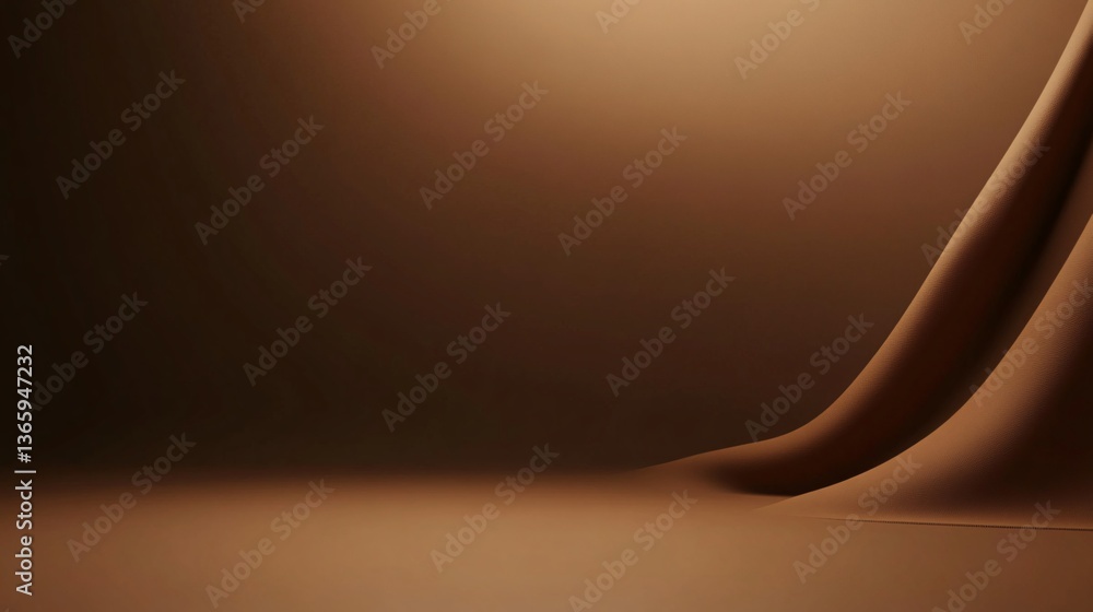 Aufkleber Brown empty room with smooth fabric creating abstract shapes and soft light: perfect backdrop for product placement