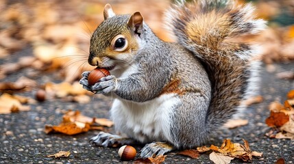 Fototapeta premium Gray Squirrel Eating Acorn