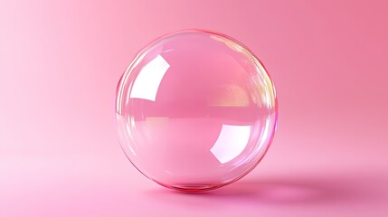 Obraz premium Shiny pink crystal ball with glass sphere reflection and abstract bubbles
