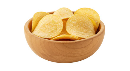 Isolated Potato Chips in Wooden Bowl