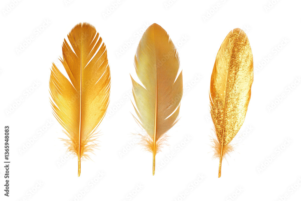 Aufkleber three golden feathers displayed against a black background in a simple and elegant arrangement