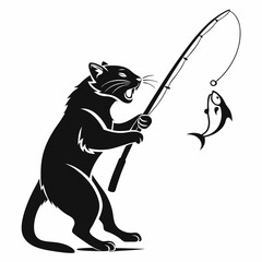 fishing cat black silhouette icon vector