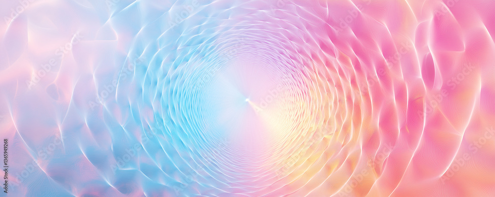 Poster spinning torus creating mesmerizing patterns in shades of blue and pink during evening light
