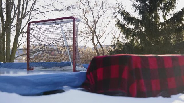 Outdoor hockey rink setup at home