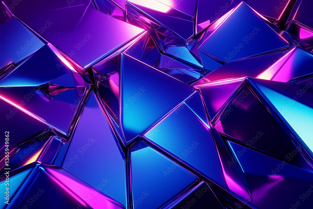 Poster stunning deep blue-purple gradient of reflective triangular shapes creates a mesmerizing abstract co
