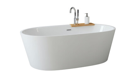 Isolated Modern White Bathtub with Accessories
