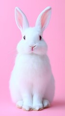 Fototapeta premium White Rabbit Pink Background.