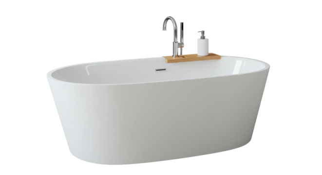 Isolated Modern White Bathtub with Accessories