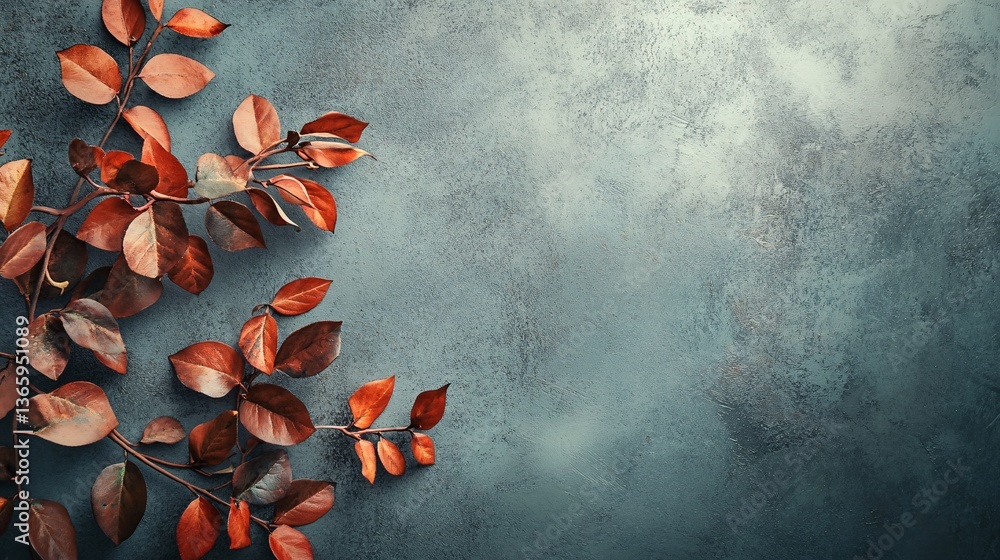 Poster Autumn leaves branches forming a frame on a textured background with copy space