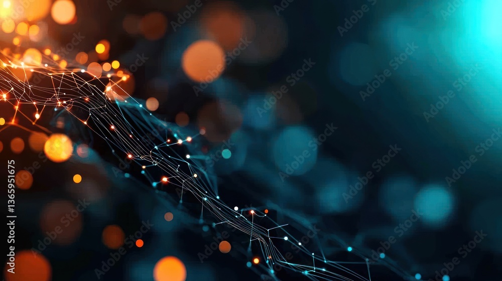 Poster abstract digital background with glowing lines and bokeh effects in vibrant colors