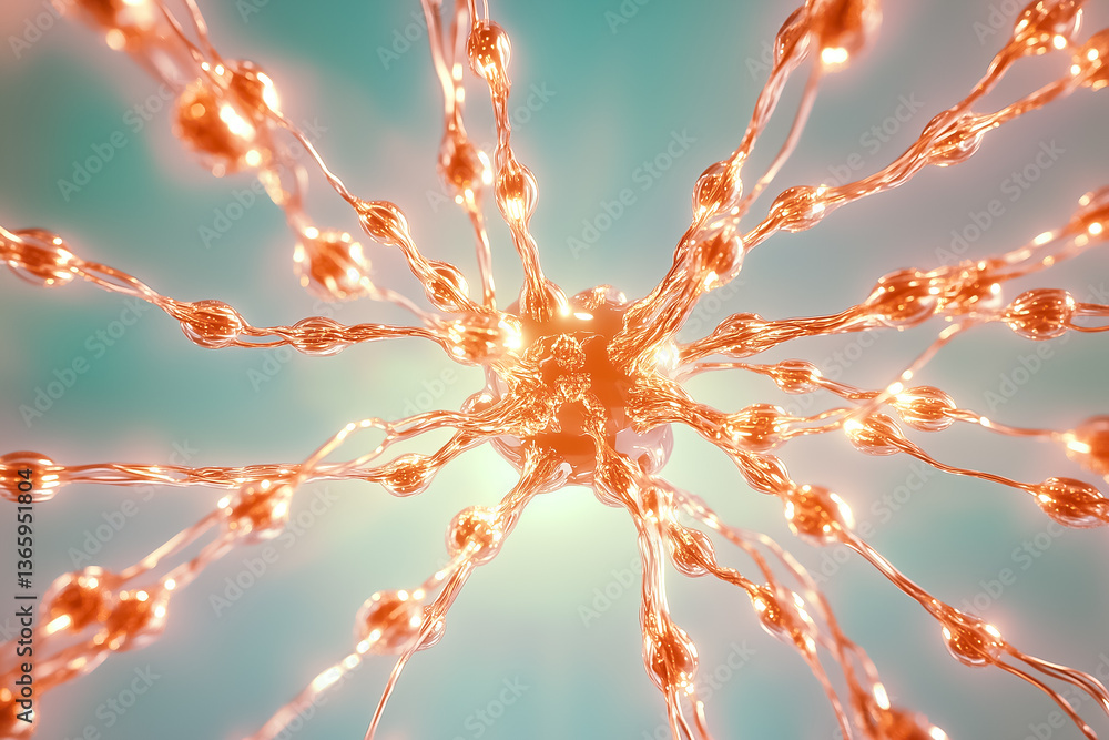 Poster connecting neurons glowing with bright colors, creating an intricate network. the image represents b