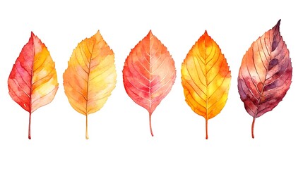Autumn leaves collection nature watercolor art colorful palette close-up