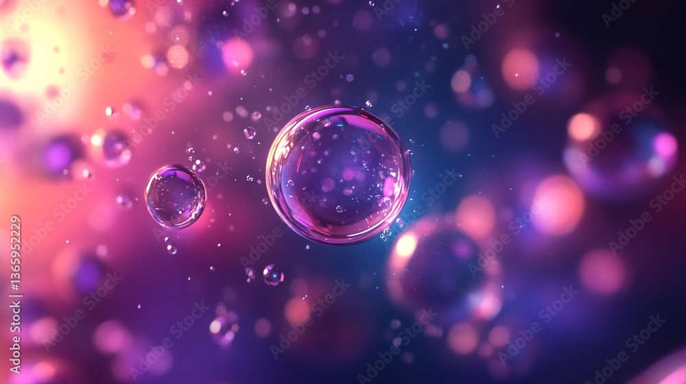 Poster floating soap bubbles creating a colorful and dreamlike atmosphere