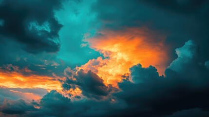 Obraz premium Abstract air with blue dusk sky and dramatic sunset clouds