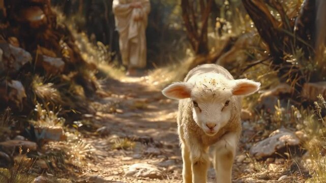Jesus, son of God, looking for his lost sheep