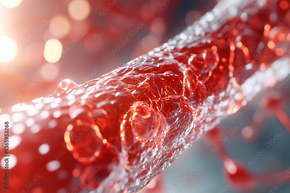 Poster blood flowing through a vein with dynamic red plasma creating a vivid display. close-up setting high