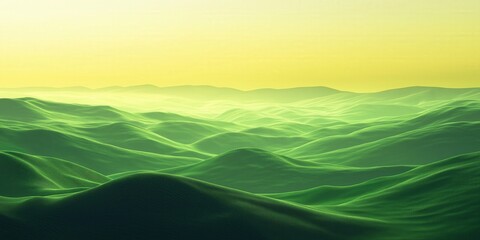 Obraz premium Serene rolling green hills under a soft yellow sky - tranquil landscape illustration